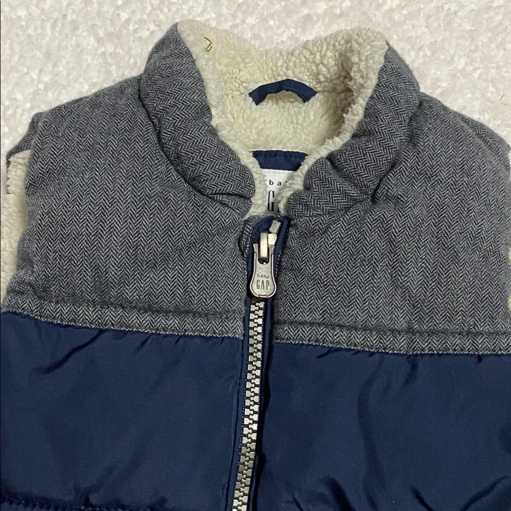 BABY GAP boys Sz 18mo - 24mo puffer vest navy / grey waterproof and lined ¥